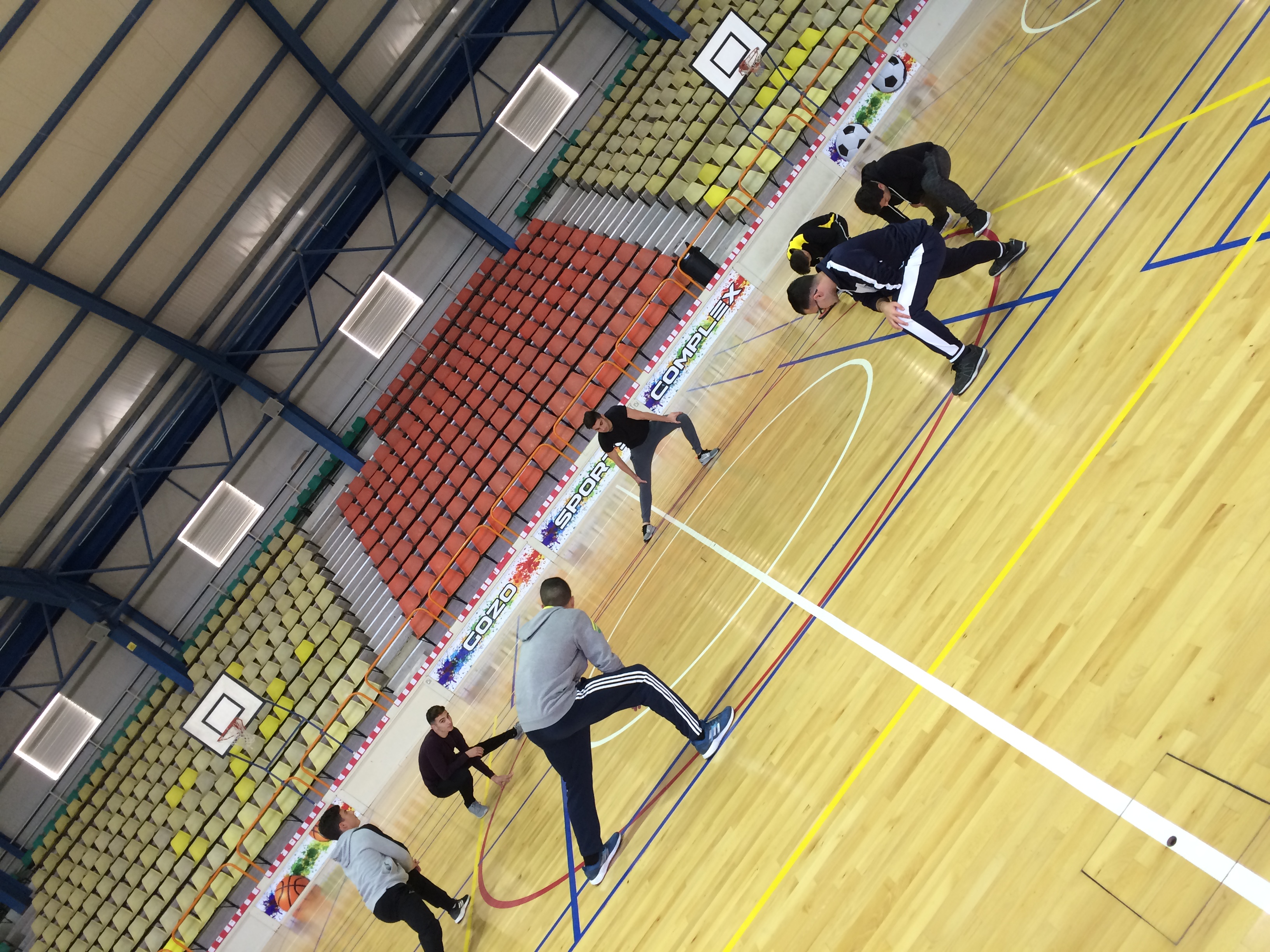 Students doing stretching